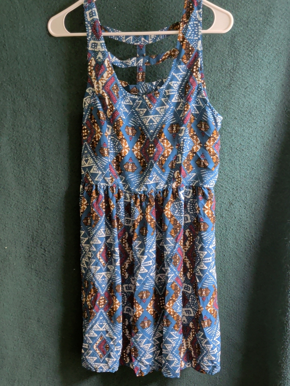 Xhilaration Blue Tribal Print Sundress with Multicolor Accents